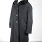 Manteau vintage long noir col fausse fourrure laine