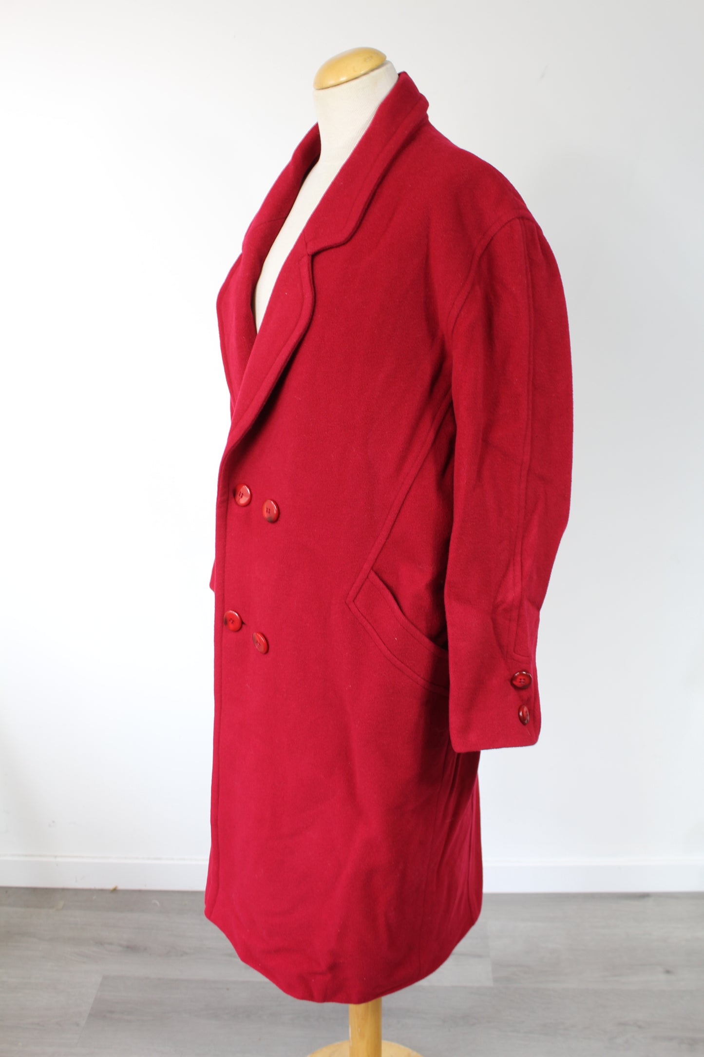 Manteau vintage rouge long laine Uzo France