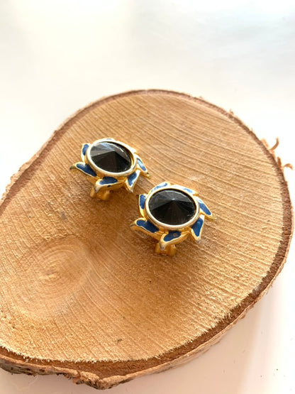 Boucles d'oreilles clips vintage soleil noir et bleu la friperie vintage 25