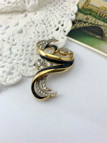 Broche vintage arabesque métal doré et strass la friperie vintage 25