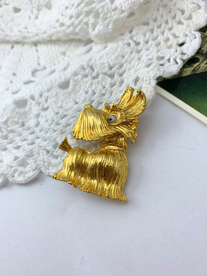 Broche vintage chien Scottish Terrier métal doré