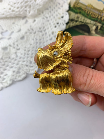 Broche vintage chien Scottish Terrier métal doré