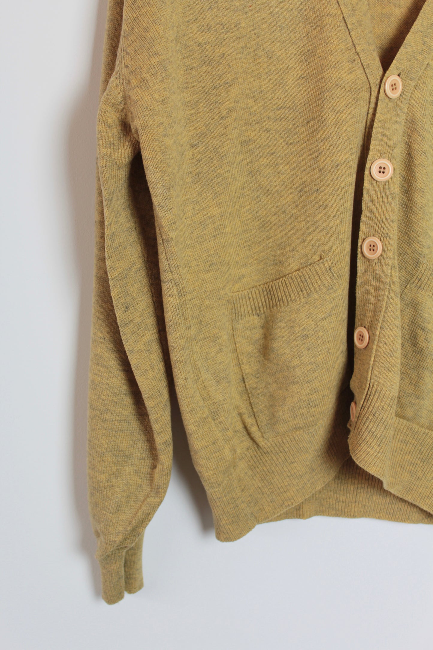 Cardigan vintage jaune vert pure laine à poches