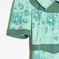 Robe vintage verte manches courtes motifs fleurs années 70