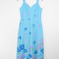 Robe longue vintage bleu ciel motifs fleurs années 70