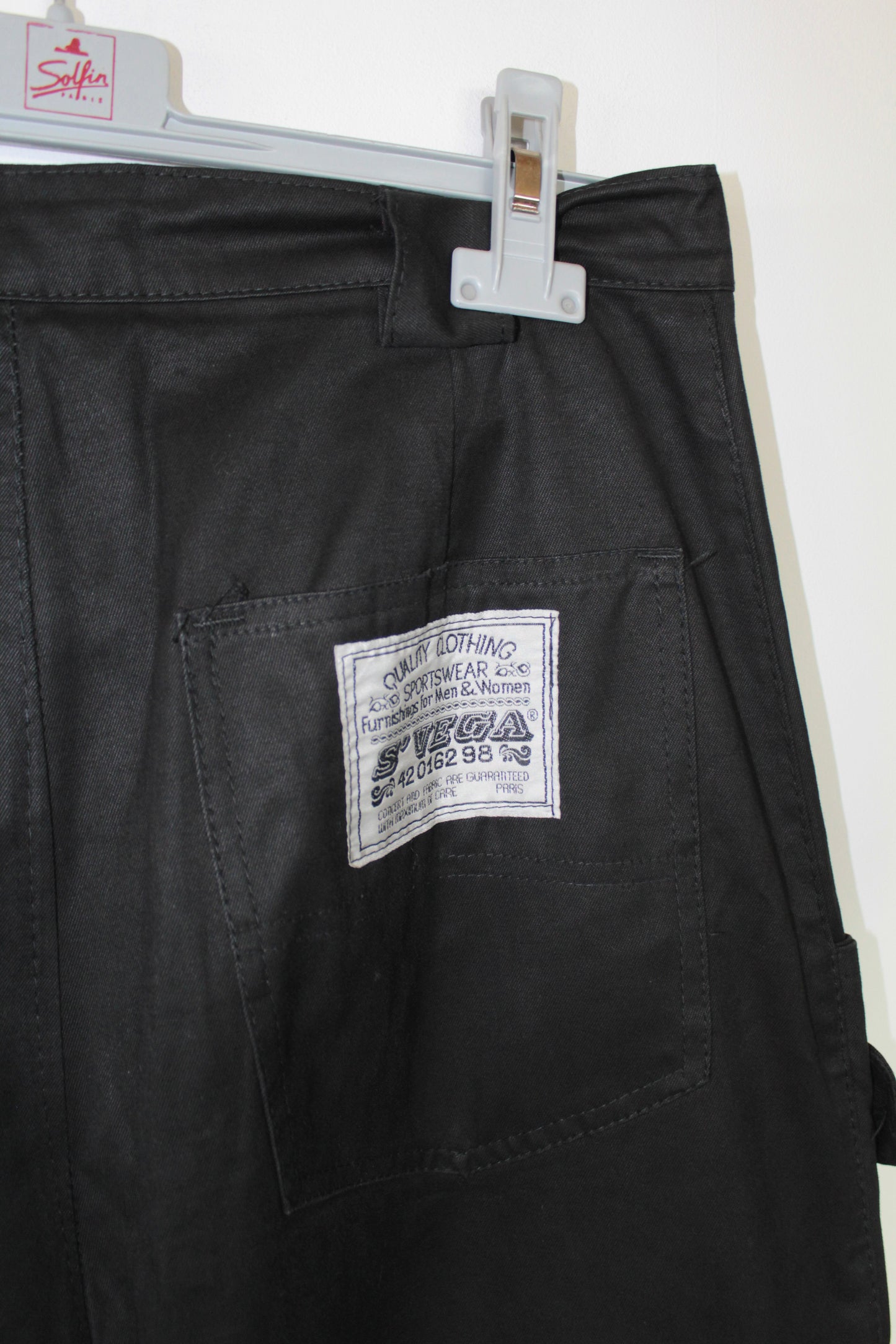 Pantalon large vintage taille haute noir S'Vega multi poches La friperie vintage