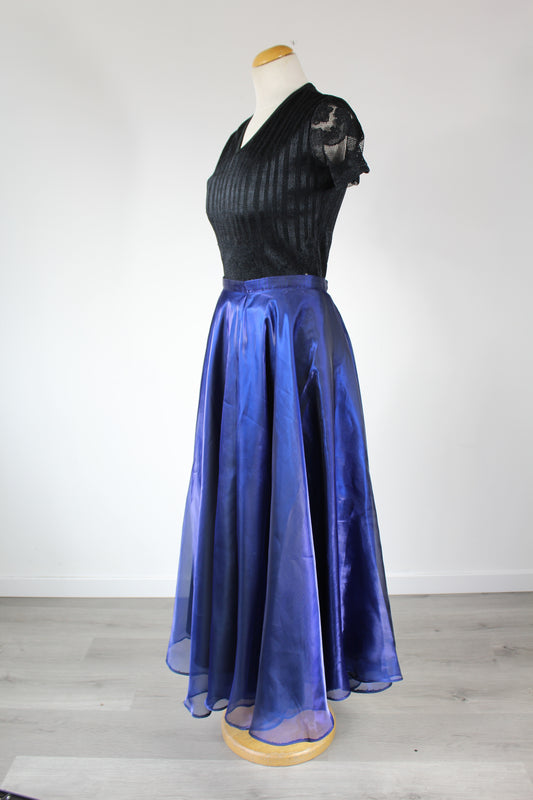Jupe longue ample vintage bleu à reflets noirs