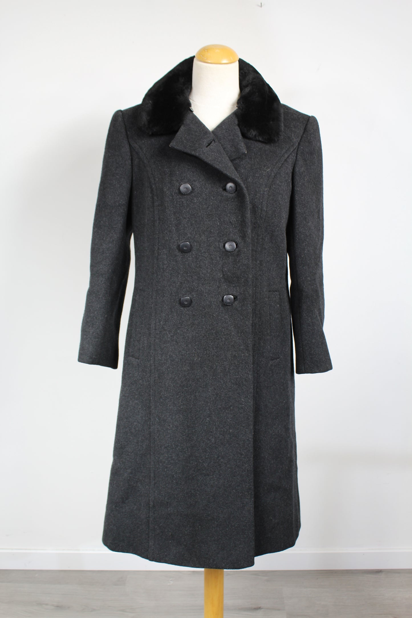 Manteau long vintage laine gris noir Weill France
