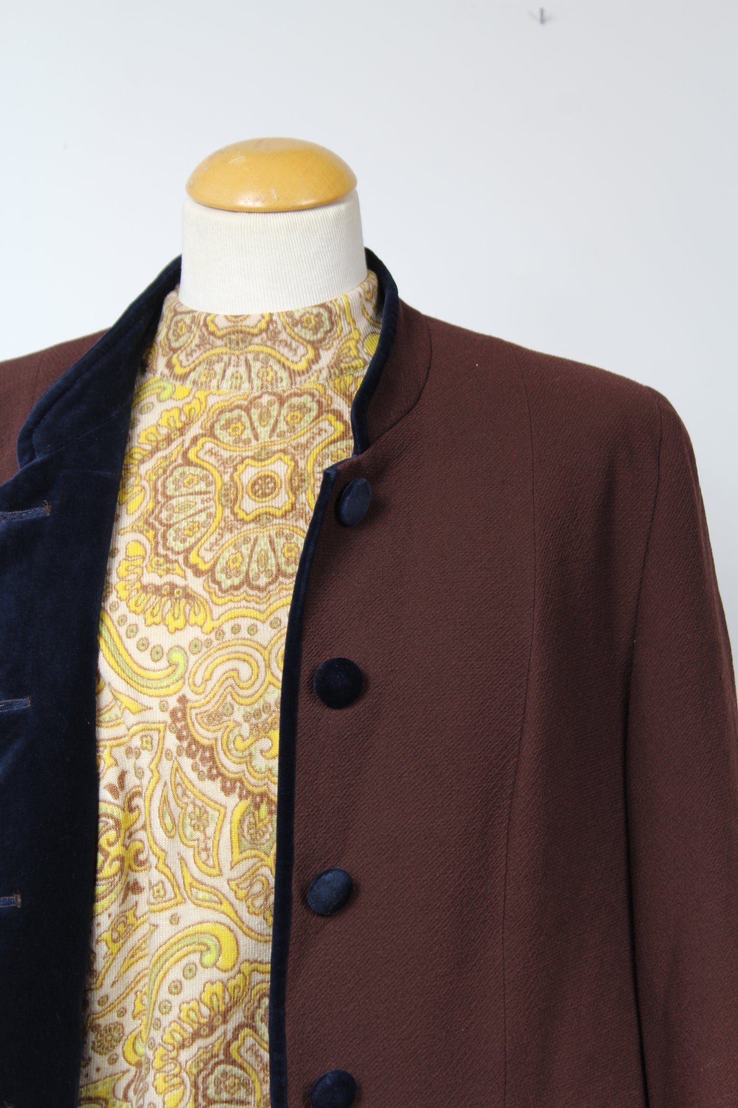 Veste vintage marron blazer velours bleu marine pure laine