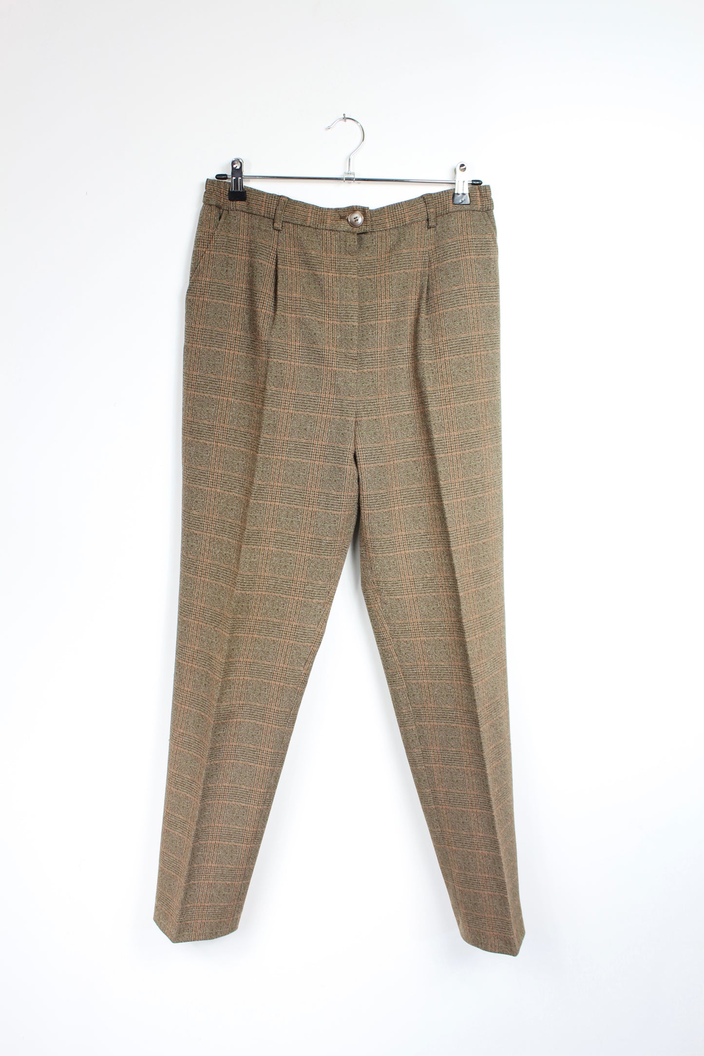 Pantalon à carreaux marron large taille haute vintage