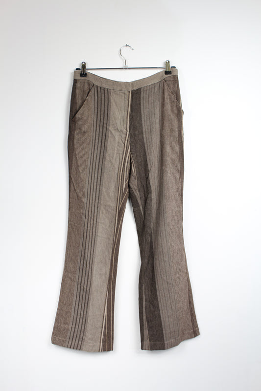 Pantalon jambes évasées vintage à rayures marron
