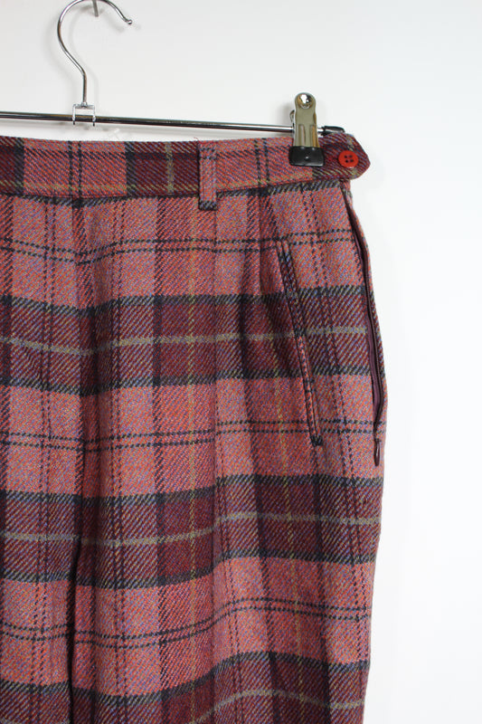 Pantalon vintage à carreaux rose pure laine taille haute