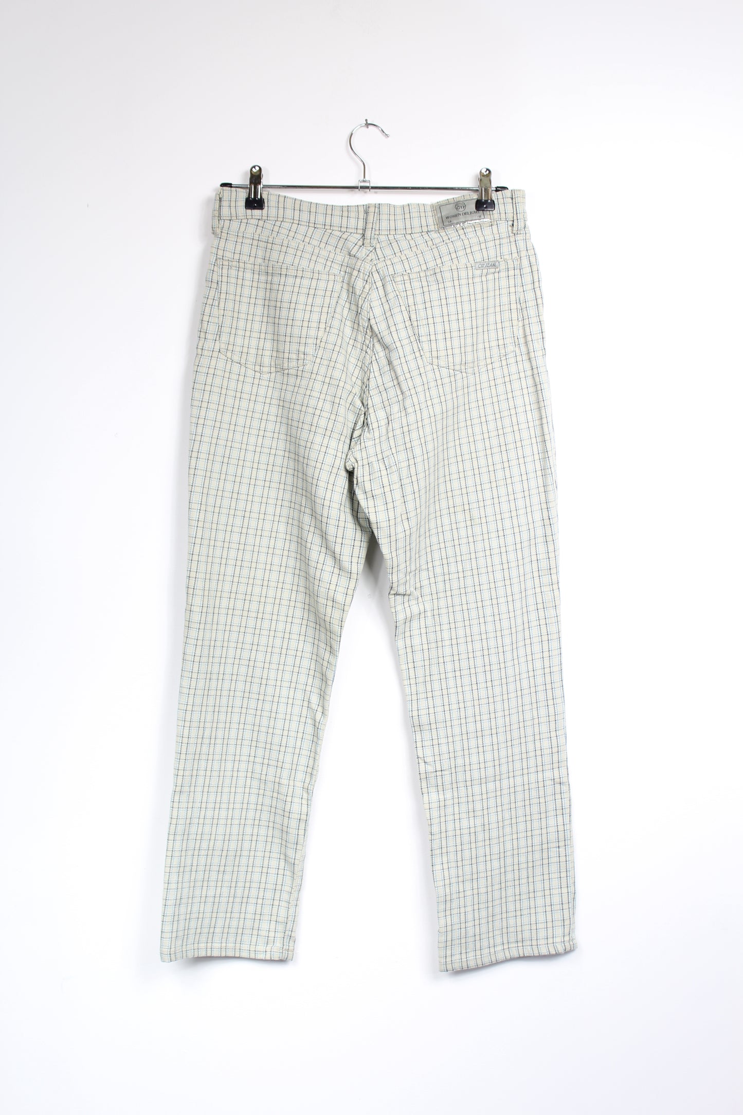 Pantalon blanc à carreaux bleus C17 en toile