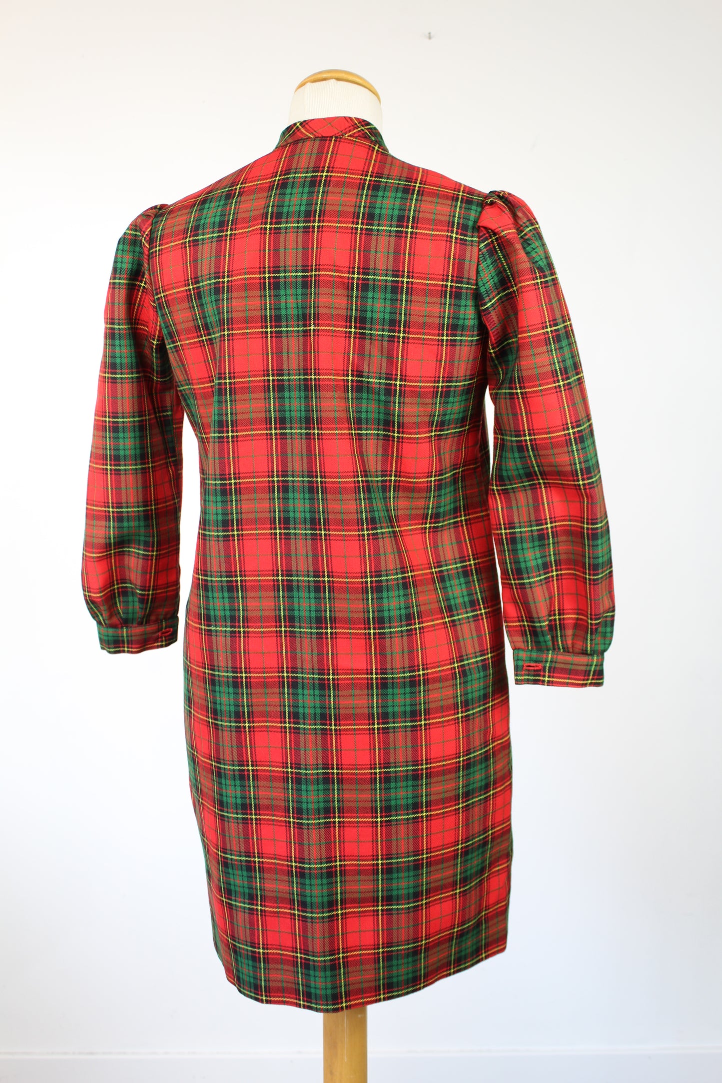 Robe vintage tartan écossais rouge vert courte plissée