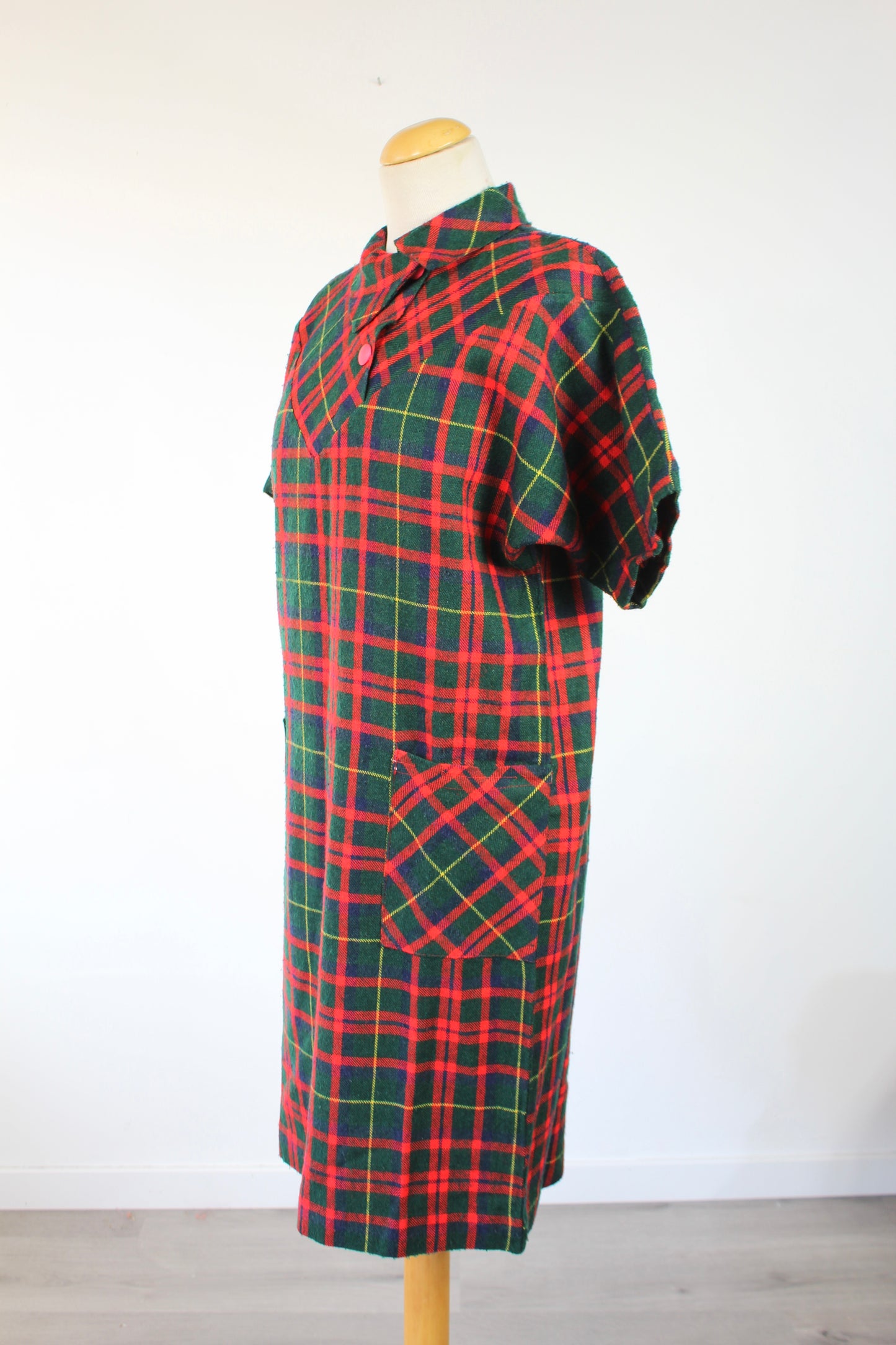 Robe écossaise vintage manches courtes à poches