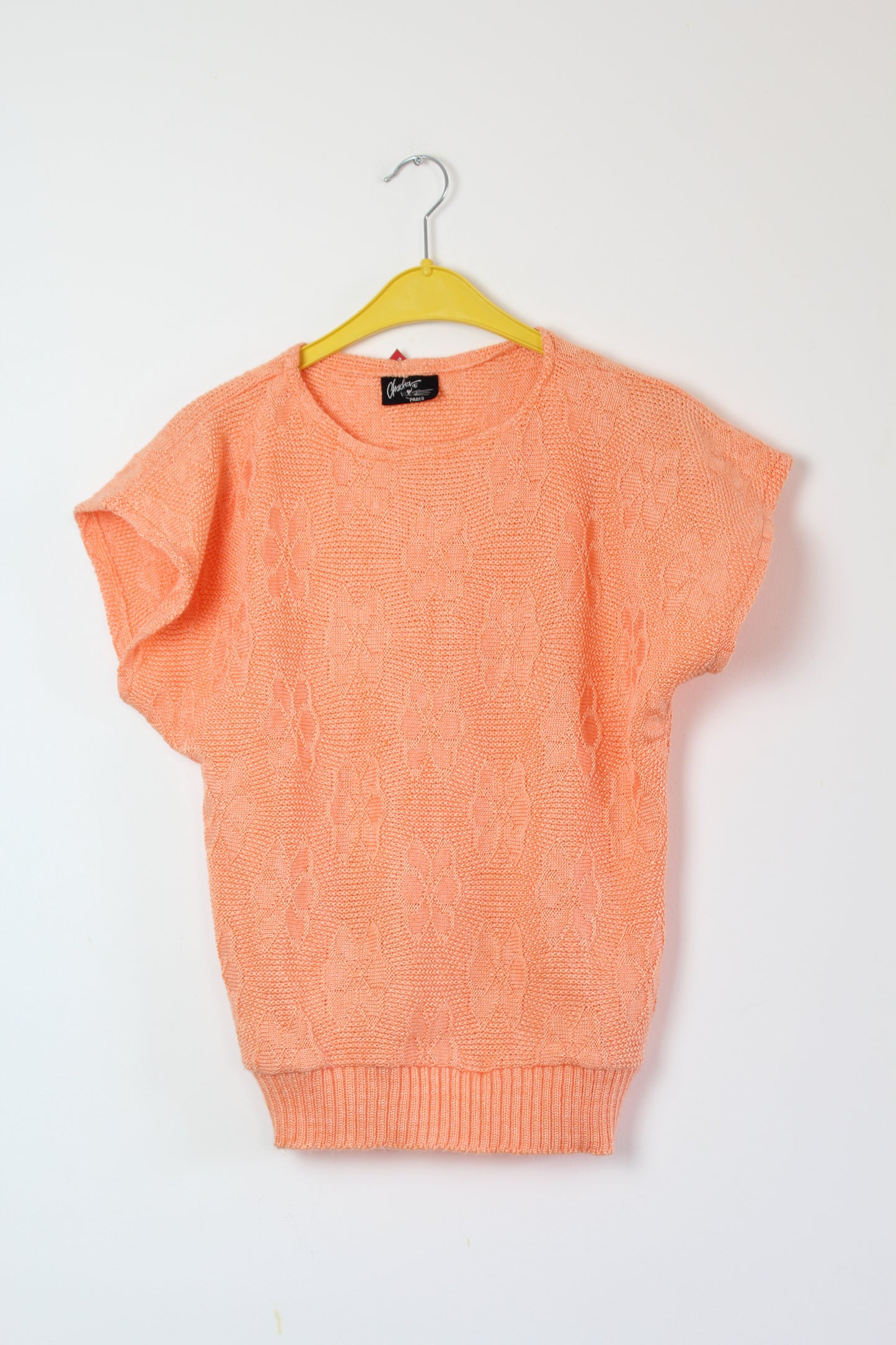 T-shirt maille orange motifs fleurs La friperie vintage