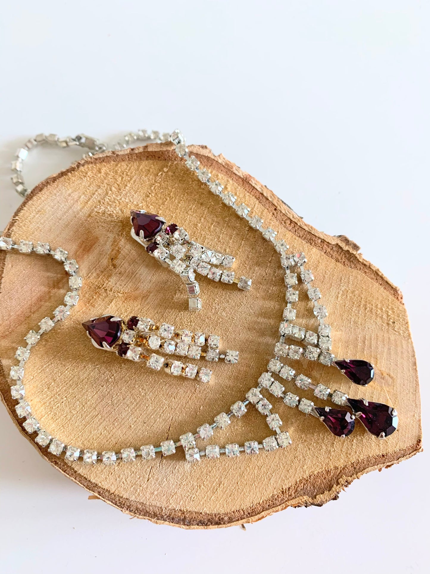 Parure bijoux vintage collier et clips à strass La friperie vintage