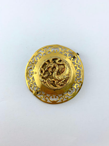 Broche ancienne dragon doré style asiatique