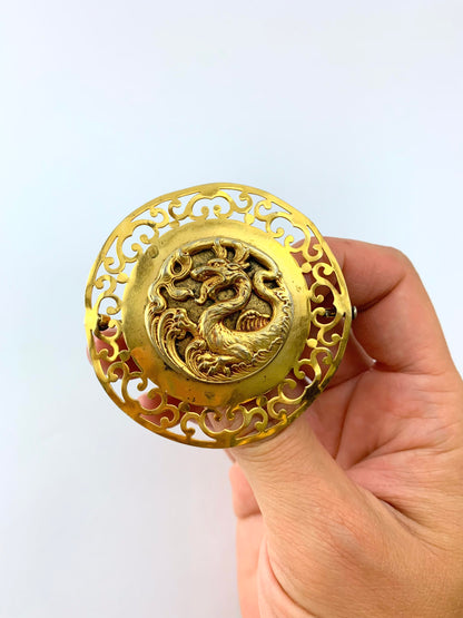 Broche ancienne dragon doré style asiatique