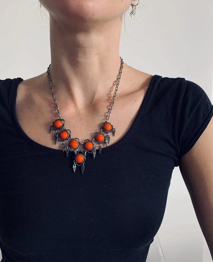 Collier chaîne argenté pierre orange - la friperie vintage 25