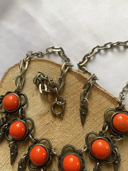 Collier chaîne argenté pierre orange - la friperie vintage 25