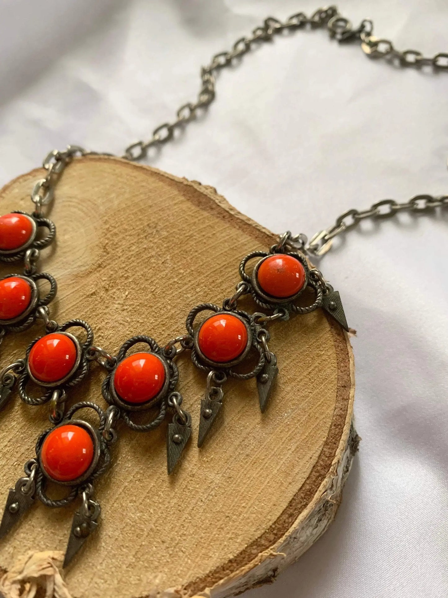 Collier chaîne argenté pierre orange - la friperie vintage 25