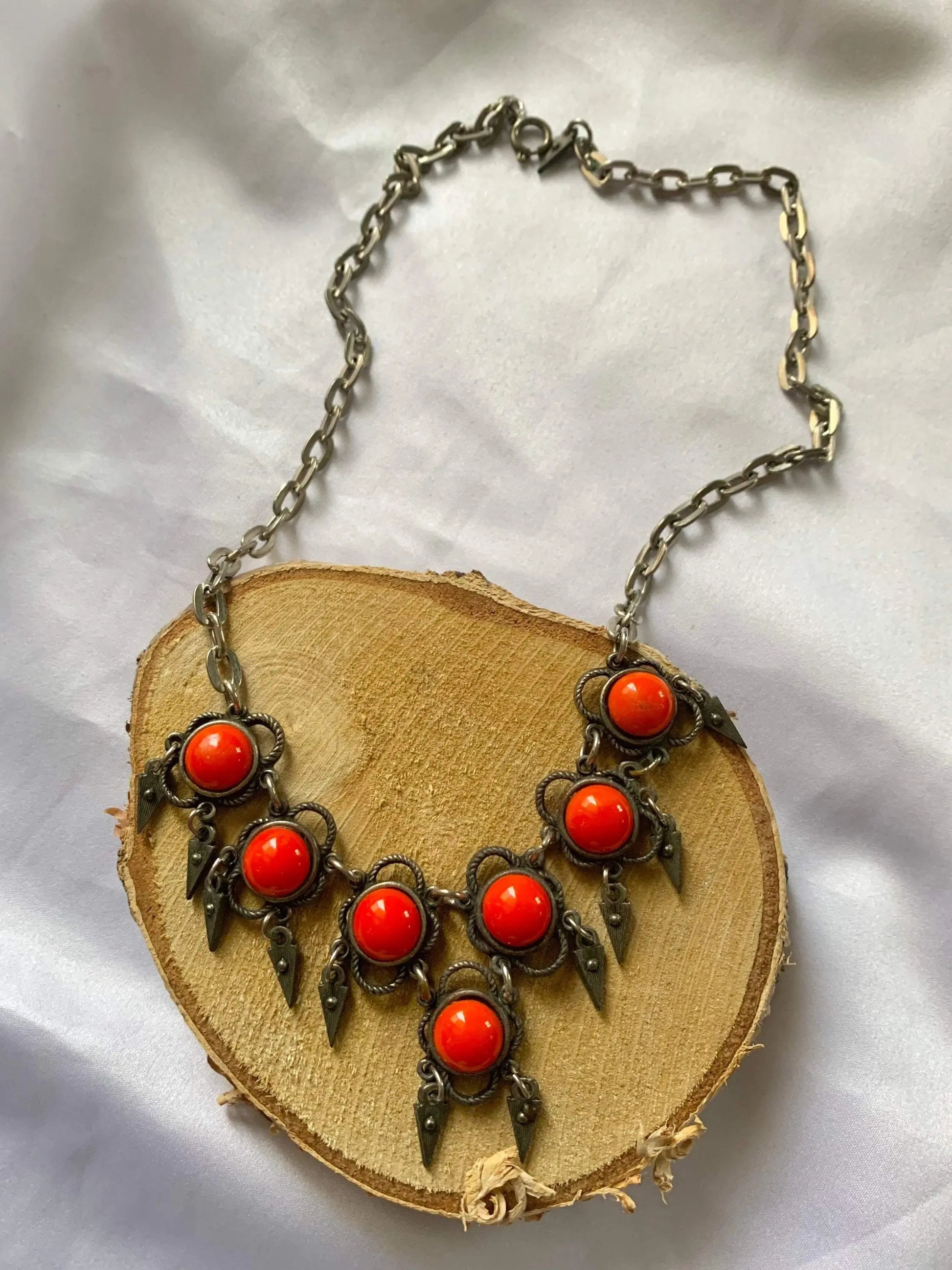 Collier chaîne argenté pierre orange - la friperie vintage 25