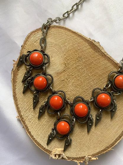 Collier chaîne argenté pierre orange - la friperie vintage 25