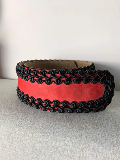 Ceinture vintage cuir velours rouge et noir Guy Laroche - la friperie vintage 25